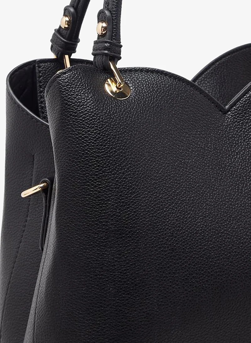 Flora Bella By Shoexpress BLACK Textured Tote Bag With Detachable Strap for Women | Best Price UAE