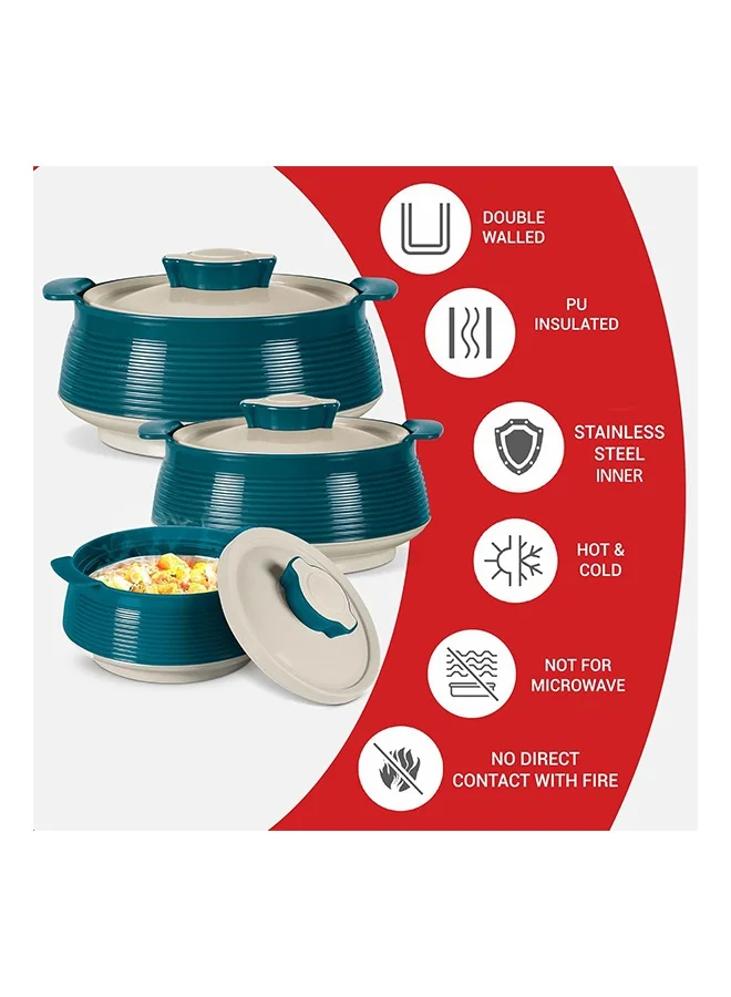Milton MILTON 3-Piece Casserole Set (850ml, 1.35L, 1.85L) Double-Walled Hotpot with PU Insulation & Stainless Steel Inner, Keeps Food Hot/Cold, Perfect for Serving Chapati, Roti & Mandi - Venice Reg - Green Marble Green 1.85Liters