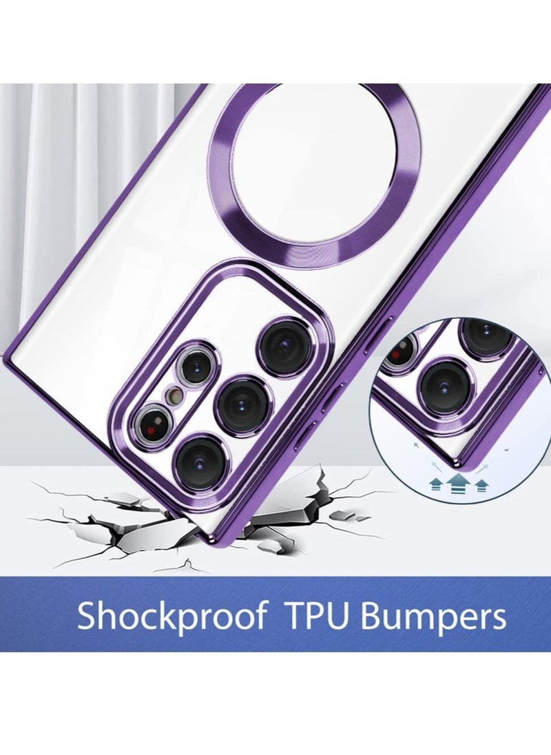 Raxoom Magnetic Clear Case for Galaxy S23 Ultra Case,Compatible with MagSafe, Love Heart Design Electroplated Case Soft TPU Shockproof Full Camera Lens Protective Case - Image 2