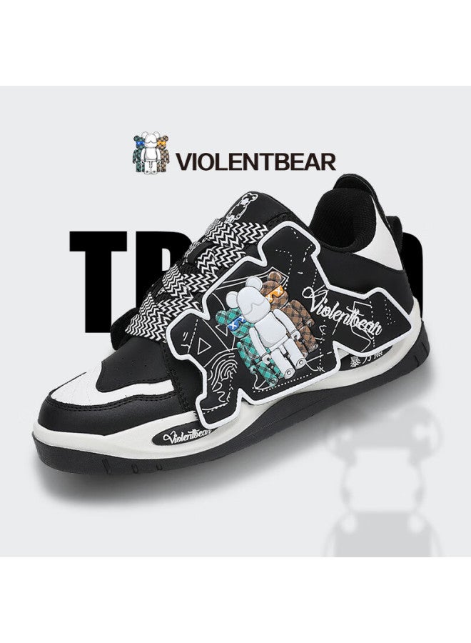 Violentbear Men's Sneakers, Winter Thickened Warm Casual High-top Light Luxury Versatile Stylish Thick-soled Shoes, White And Black, Size 39