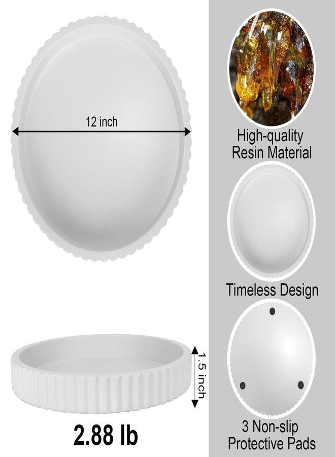 SYNCVIBE Decorative Tray for Coffee Table, 12'' Resin Modern Decorative Tray for Home Decor, Elegant Table Centerpiece White Round Fluted Serving Vanity Tray for Bathroom Kitchen Living Room Decor - Image 2