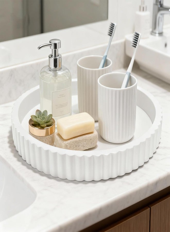 SYNCVIBE Decorative Tray for Coffee Table, 12'' Resin Modern Decorative Tray for Home Decor, Elegant Table Centerpiece White Round Fluted Serving Vanity Tray for Bathroom Kitchen Living Room Decor - Image 3