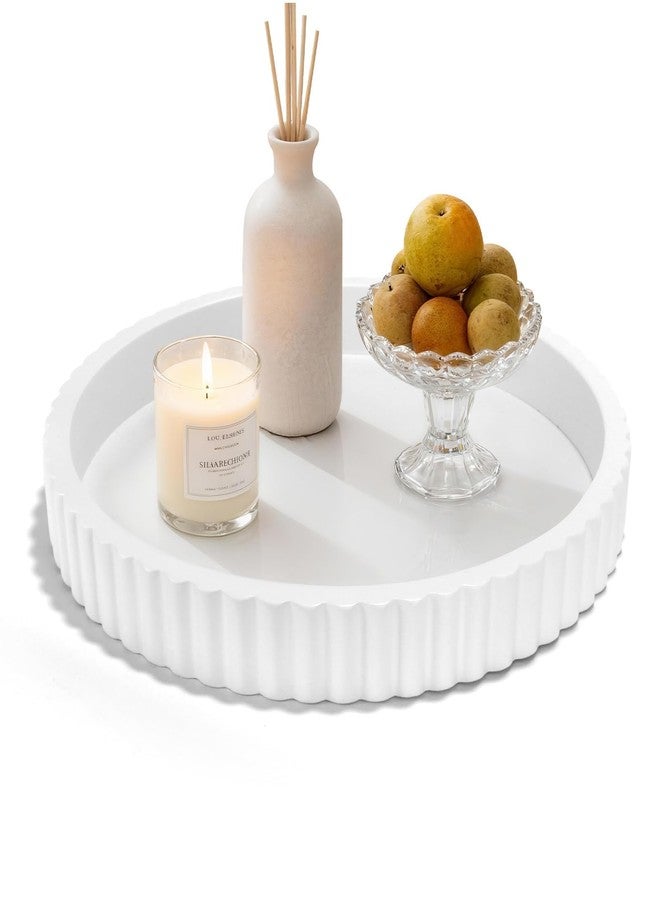 SYNCVIBE Decorative Tray for Coffee Table, 12'' Resin Modern Decorative Tray for Home Decor, Elegant Table Centerpiece White Round Fluted Serving Vanity Tray for Bathroom Kitchen Living Room Decor - Image 1