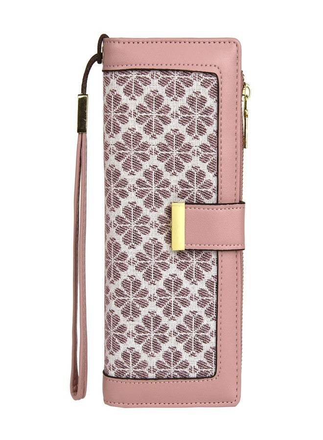 Gosect Women Floral Leather Wallet Large Capacity RFID Blocking Designer Trifold Card Holder with ID Window Coin Pockets Wristlet - Image 1