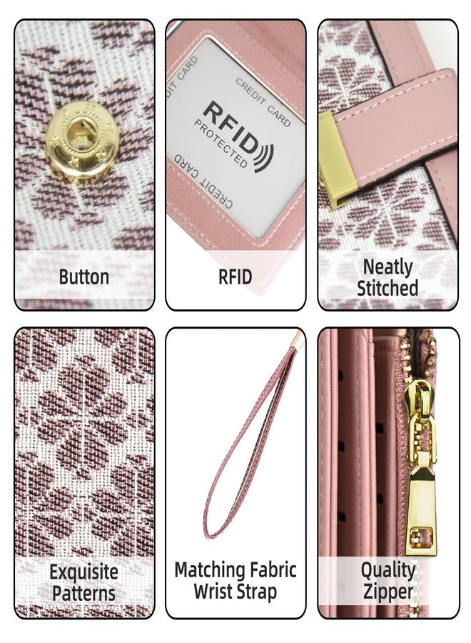 Gosect Women Floral Leather Wallet Large Capacity RFID Blocking Designer Trifold Card Holder with ID Window Coin Pockets Wristlet - Image 4