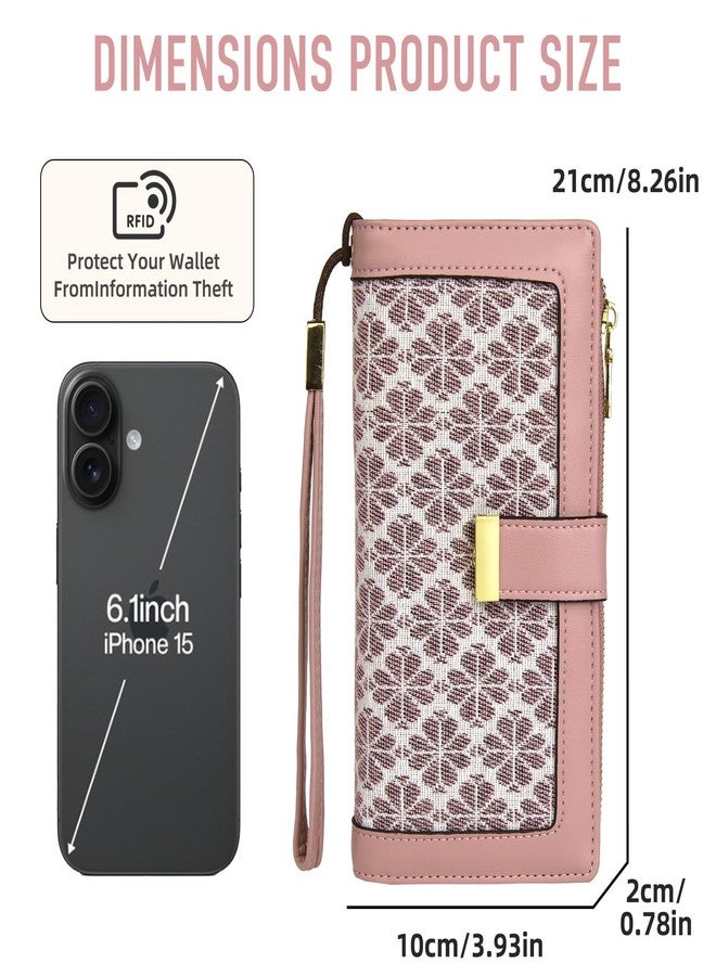 Gosect Women Floral Leather Wallet Large Capacity RFID Blocking Designer Trifold Card Holder with ID Window Coin Pockets Wristlet - Image 5