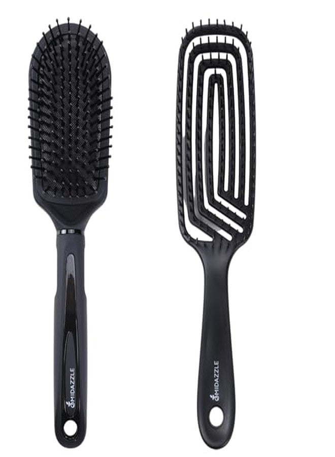 Omidazzle Midazzle Premium Hair Brush Set, Black and Silver, Classic 3D Design, Pack of 2 - Image 1