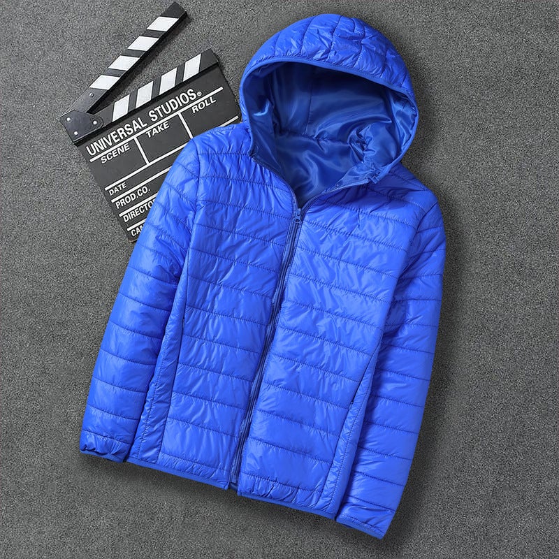 Mens Down Cotton Coat Cropped Lightweight Cotton-padded Jacket Workwear Thickened Youth Padded Vest Winter Decorative Outerwear Royal blue [hooded]] 