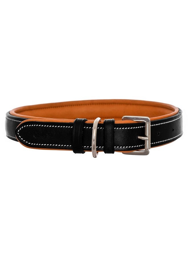 Hanumex Genuine Leather Dog Neck Belt: Snaffle Studded Collar For Dogs - Black Leather With Tan Soft Cushion, Strong Ss Buckle - Image 2