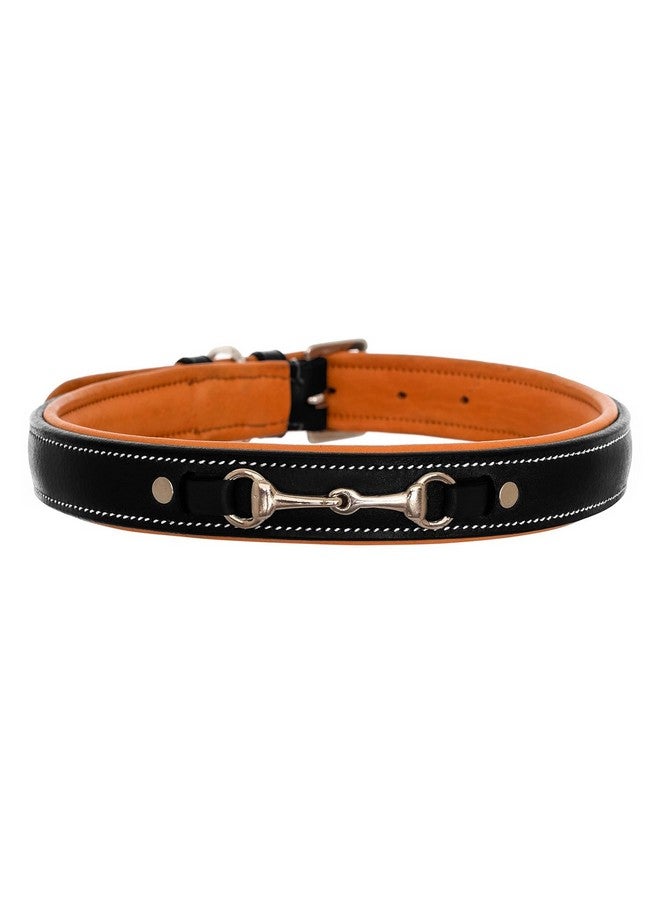 Hanumex Genuine Leather Dog Neck Belt: Snaffle Studded Collar For Dogs - Black Leather With Tan Soft Cushion, Strong Ss Buckle - Image 1