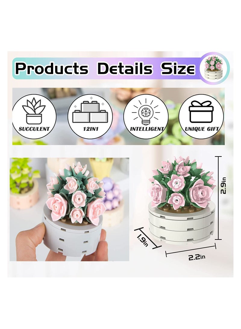 Excefore Succulent Plants Building Kit Bonsai Flower Building Toys Build A Garden Flower Building Perpetual Flower Bouquet Potted Table Decoration Simulation Block Flower Artificial Flowers Building Toys - Image 5