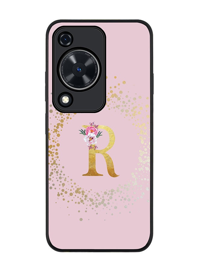 Stylizedd Rugged Black edge case for Huawei nova Y72 / Huawei Enjoy 70 4G, Slim fit Soft Cover Custom Monogram Initial Letter Floral Pattern Alphabet - R (Pink) - Image 1