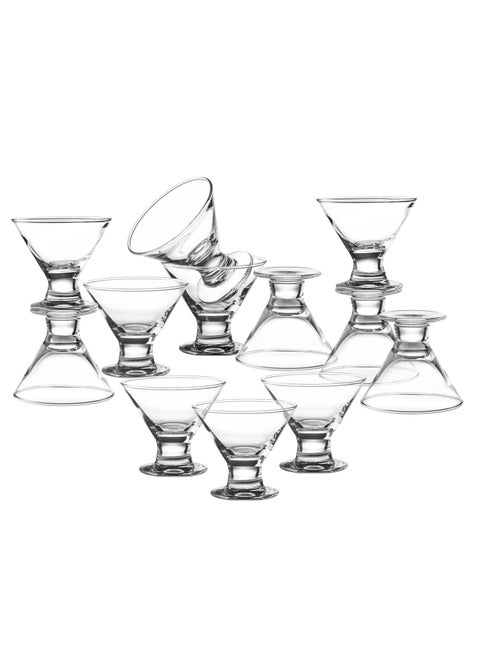Set of 12 clear glass dessert plates and cups with a base, 60 ml
