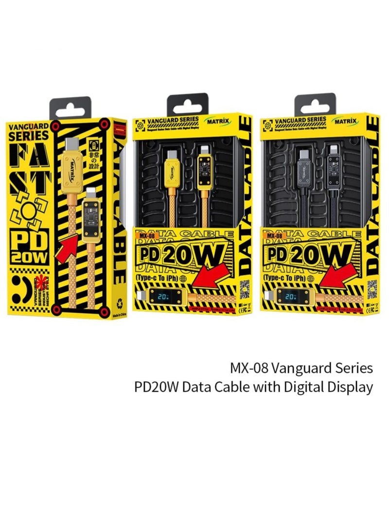MATRIX Matrix Type-C to Ligting Cable PD20 with Digital Display - 1 Meter - Yellow - MX08  - Image 3