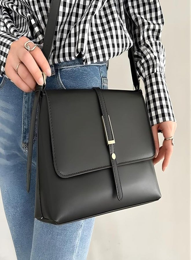 Gowloz Women’s Flap Crossbody and Shoulder Bag | Soft PU Leather | Secure Magnetic Closure | Stylish for Work, Shopping & Travel (Black) - Image 3