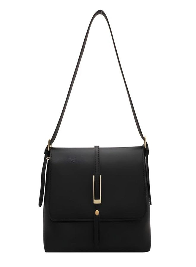 Gowloz Women’s Flap Crossbody and Shoulder Bag | Soft PU Leather | Secure Magnetic Closure | Stylish for Work, Shopping & Travel (Black) - Image 1