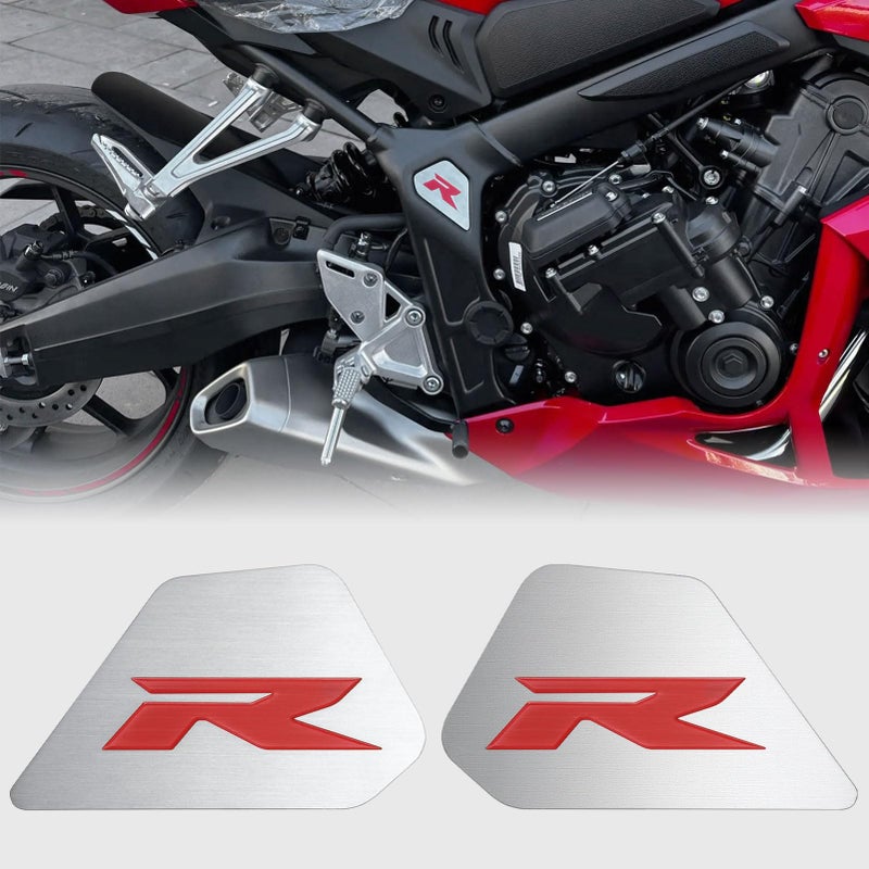 WOOGA Motorcycle Body Frame Filler fit for Honda CBR 650R CB650R 20192025 Frame Side Panel Cover Trim Covers Stainless Steel Badge Decoration Cover CBR 650 R Type R Emblem Red