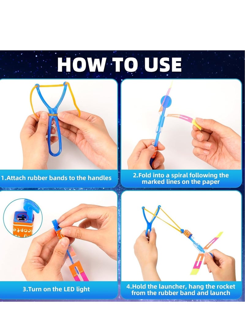 ARGT 12 PCS LED Light Flying Toy Party Set – Slingshot Rocket Helicopter, Glow in the Dark Jumping Toy for Kids, Outdoor Night Game, Party Bag Fillers, Birthday Gifts,  Stocking Fillers  - Image 5