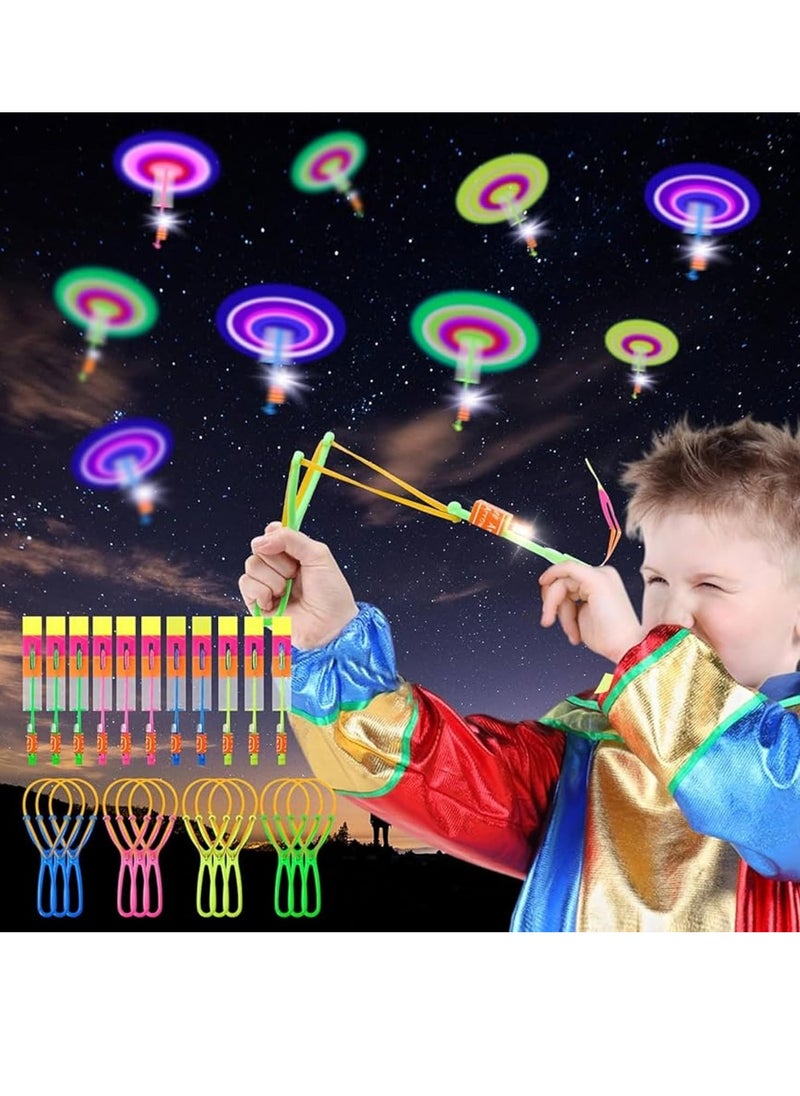 ARGT 12 PCS LED Light Flying Toy Party Set – Slingshot Rocket Helicopter, Glow in the Dark Jumping Toy for Kids, Outdoor Night Game, Party Bag Fillers, Birthday Gifts,  Stocking Fillers  - Image 1