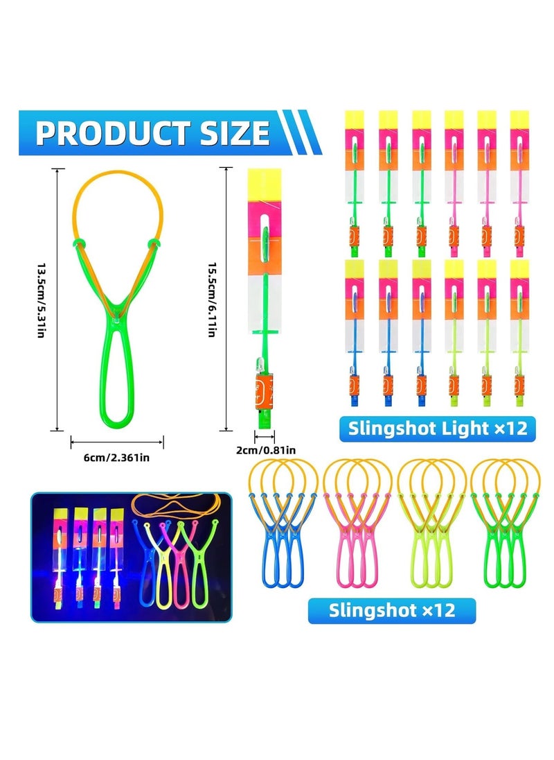 ARGT 12 PCS LED Light Flying Toy Party Set – Slingshot Rocket Helicopter, Glow in the Dark Jumping Toy for Kids, Outdoor Night Game, Party Bag Fillers, Birthday Gifts,  Stocking Fillers  - Image 3