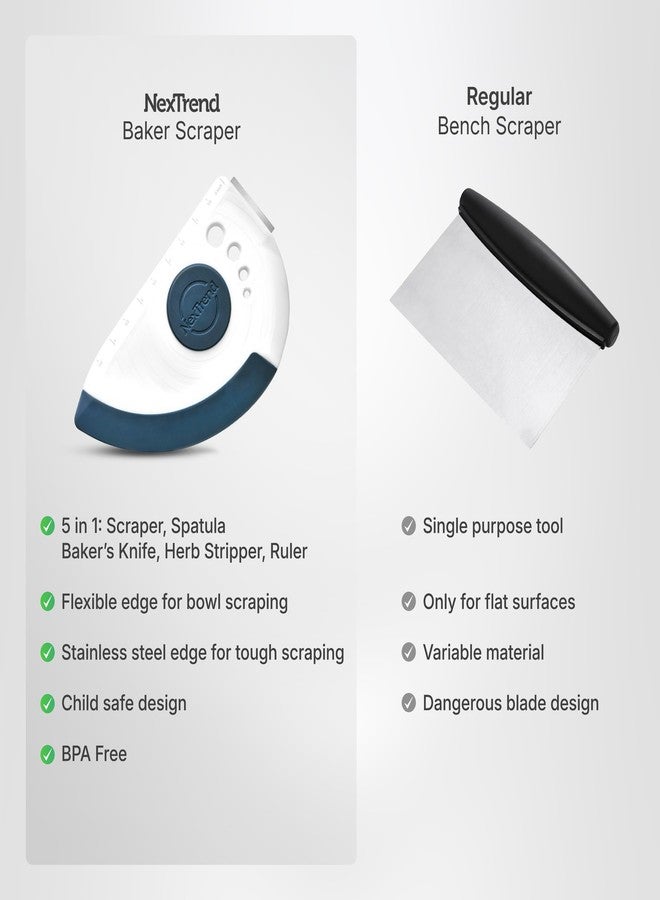 NexTrend 5-in-1 Dough Scraper & Flexible Bowl Scraper by Nextrend, Bread Scraper with Stainless Steel Edge, Ruler & Herb Stripper – BPA Free, Dishwasher Safe - Blue - Image 5