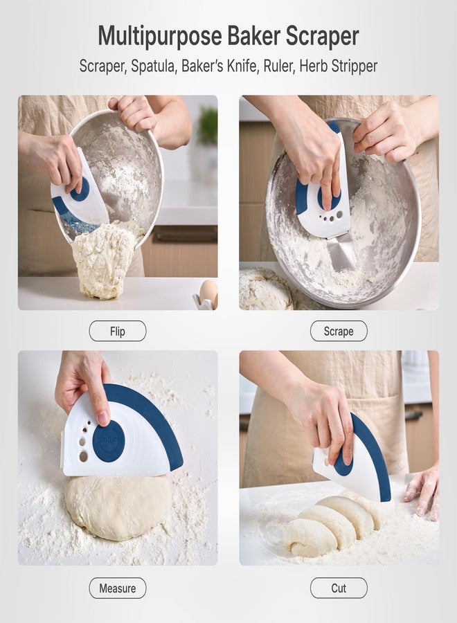 NexTrend 5-in-1 Dough Scraper & Flexible Bowl Scraper by Nextrend, Bread Scraper with Stainless Steel Edge, Ruler & Herb Stripper – BPA Free, Dishwasher Safe - Blue - Image 2