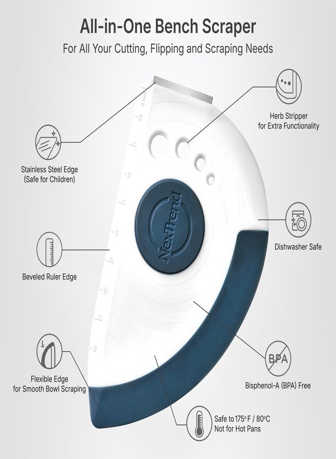 NexTrend 5-in-1 Dough Scraper & Flexible Bowl Scraper by Nextrend, Bread Scraper with Stainless Steel Edge, Ruler & Herb Stripper – BPA Free, Dishwasher Safe - Blue - Image 3