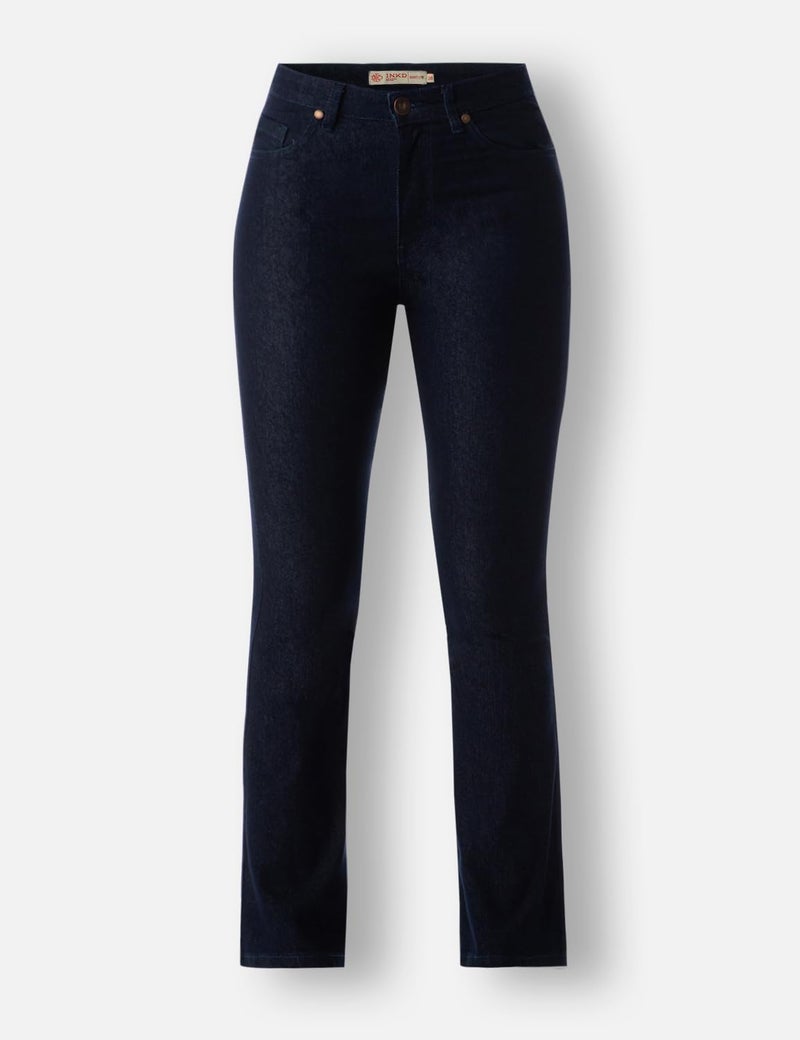 INKD Women's Flared Bootcut Mid Rise Jeans - High-Rise | Enzyme Wash | Classic 5 Pocket Styling (INKSS24WJN-410-Dark Knight-34) - Image 5