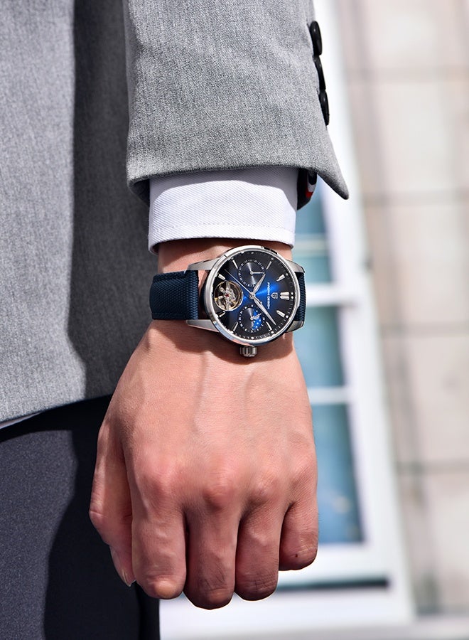 PAGANI DESIGN Automatic Men's Watch 41MM Leather Stainless Steel Business Wrist Watch for Men, Synthetic Sapphire Dial Glass,Silver Blue - Image 4