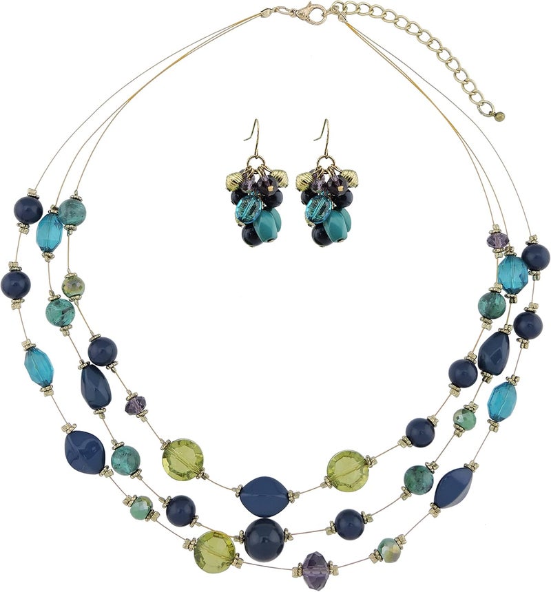 Coiris 3 Layers Illusion Wire Beaded Statement 19.5" Necklace for Women - Image 1