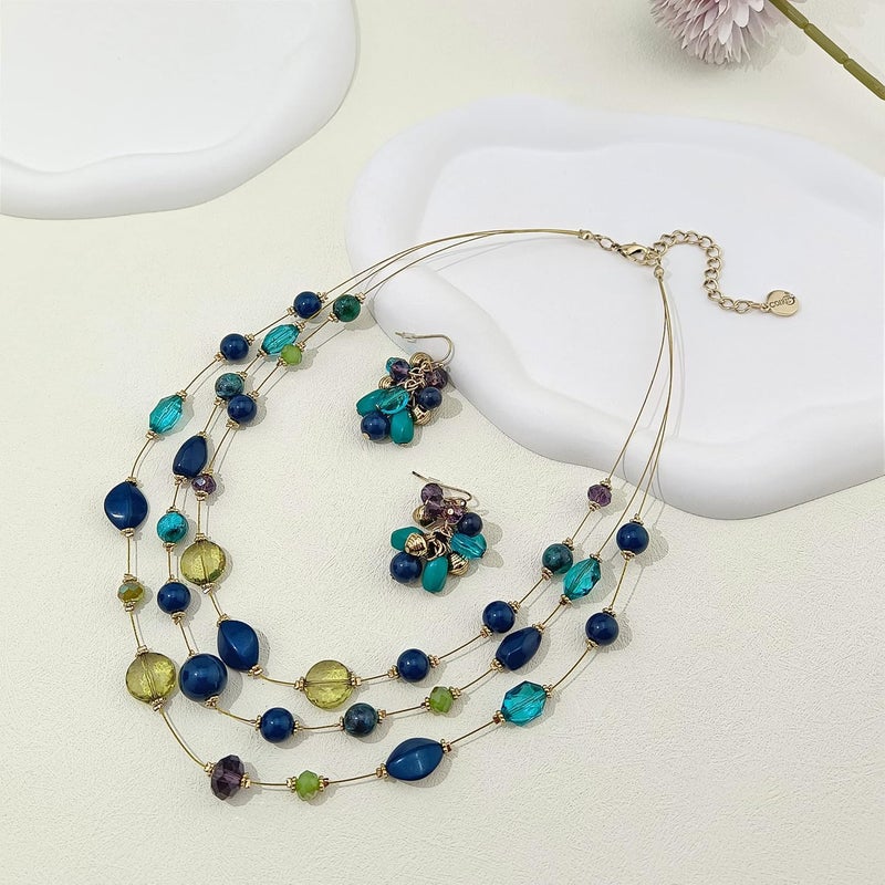 Coiris 3 Layers Illusion Wire Beaded Statement 19.5" Necklace for Women - Image 4