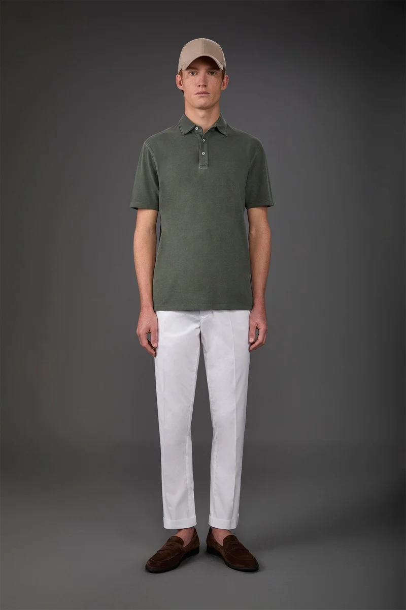 دوبل غانغر Men's short-sleeved polo shirt in cotton pique - Military