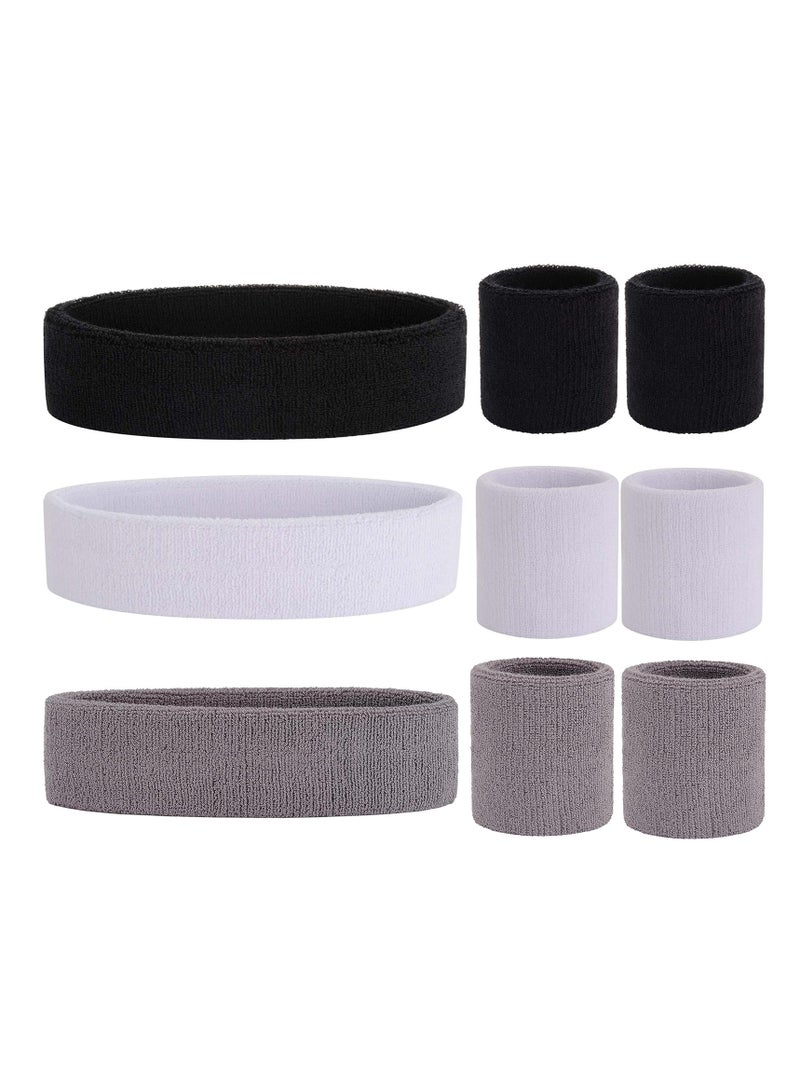 Generic Sports Sweatband, 3 Headbands and 6 Wristbands for Men Women Kids, Moisture-Wickin Elastic Athletic Headband for Gym, Yoga, Tennis, Running  - Image 1