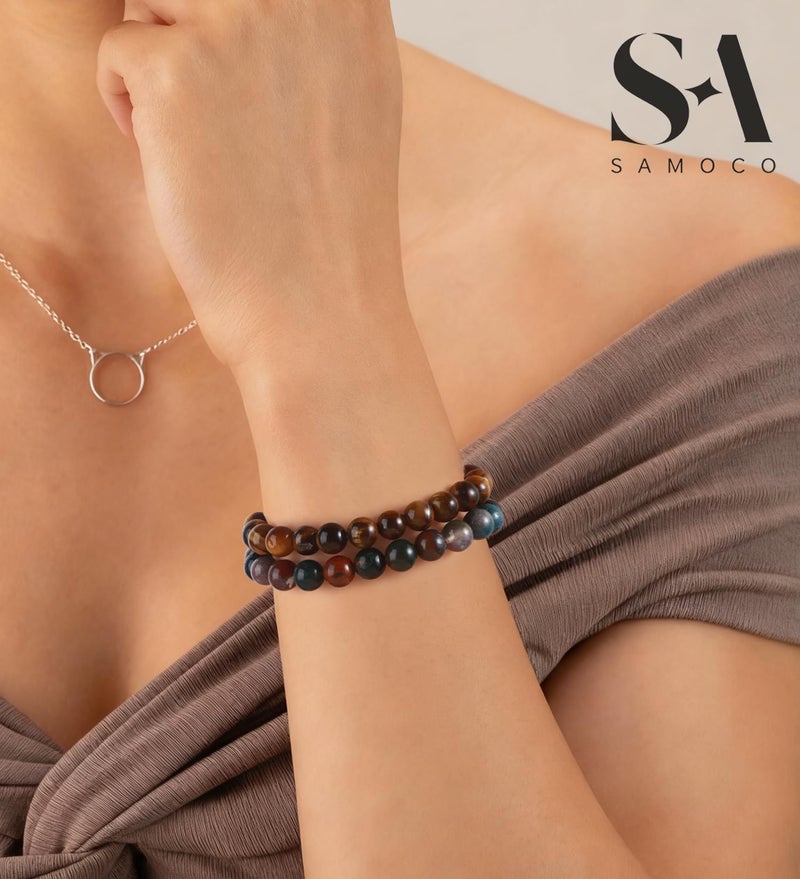 SAMOCO 16Pcs Natural Healing Crystal Bracelets for Women Men Semi-Precious Gemstone Beaded Bracelets Round Beads Gemstones Stretch Yoga Bracelet - Image 2