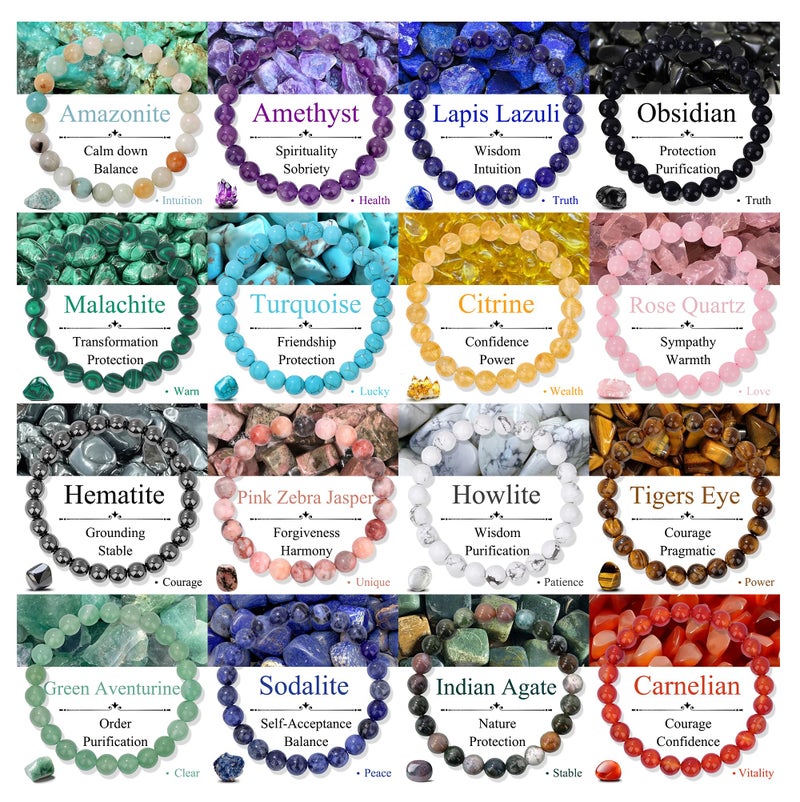 SAMOCO 16Pcs Natural Healing Crystal Bracelets for Women Men Semi-Precious Gemstone Beaded Bracelets Round Beads Gemstones Stretch Yoga Bracelet - Image 1