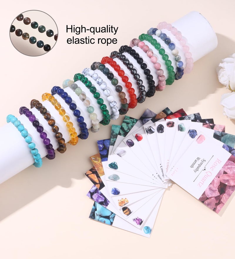 SAMOCO 16Pcs Natural Healing Crystal Bracelets for Women Men Semi-Precious Gemstone Beaded Bracelets Round Beads Gemstones Stretch Yoga Bracelet - Image 5