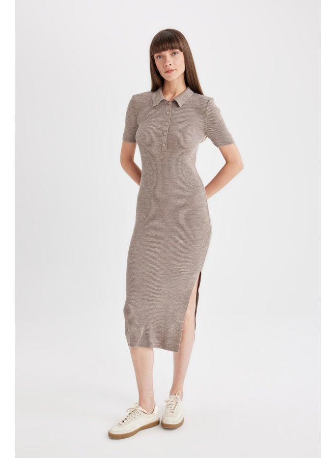 DeFacto Woman Tricot Fitted Polo Neck Short Sleeve Dress  - Image 5