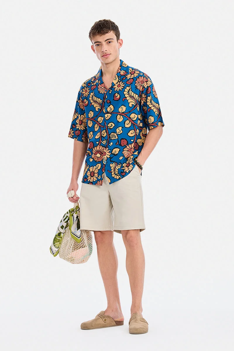 SNITCH Blue Floral Half Sleeve Oversized Vacation Shirt