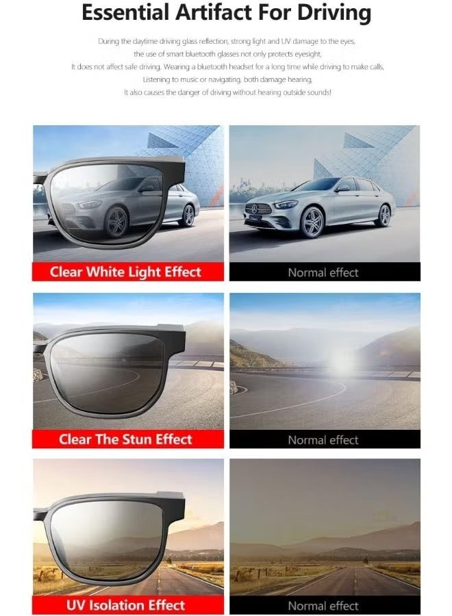 Smart Bluetooth Sunglasses Unisex, Wireless Glasses with Bluetooth Speaker Headset, Bluetooth 5.1 Audio Control Glasses, Glasses Athletic/Outdoor, UV Protection, music, navigation, calls - Image 3
