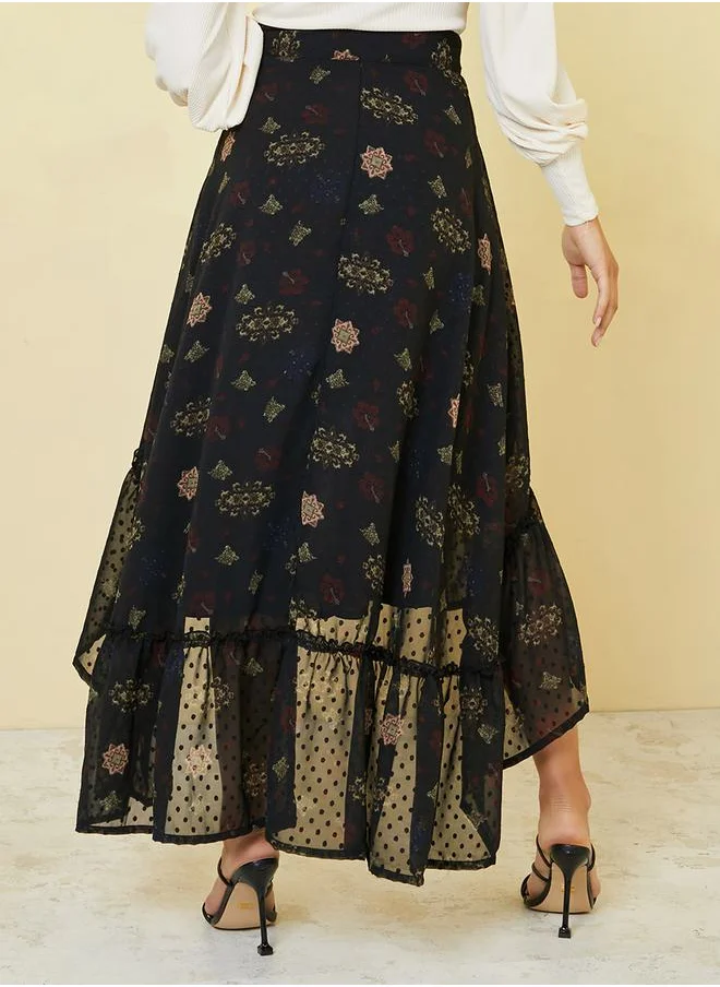 ستايلي Asymmetric Tiered Dobby Maxi Skirt