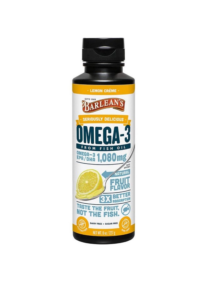BARLEAN'S Lemon Crème Omega 3 Fish Oil Liquid Supplement 1080Mg Of Omega 3 Epa & Dha Fatty Acid Smoothie Flavored & Burpless For Brain Joint & Heart Health 8 Oz - Image 1