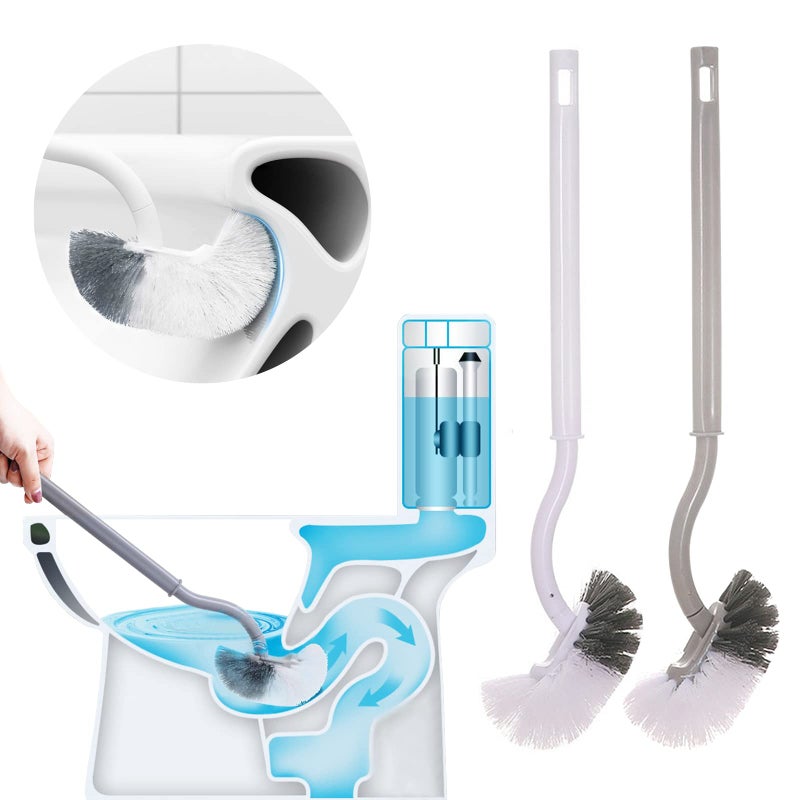 WASYPLSFOI Toilet Brush Bowl Rim Cleaner Scrubber Brushes for Bathroom Long Handle Easy Curved Deep Cleaning 2 Pack