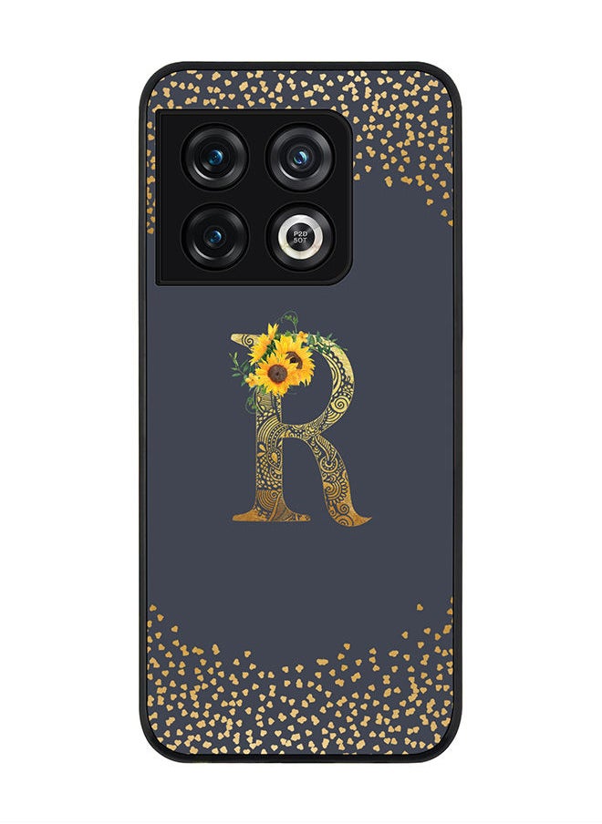 Stylizedd Rugged Black edge case for OnePlus 10 Pro 5G Slim fit Soft Case Flexible Rubber Edges Anti Drop TPU Gel Thin Cover - Custom Monogram Initial Letter Floral Pattern Alphabet - R (Grey)  - Image 1