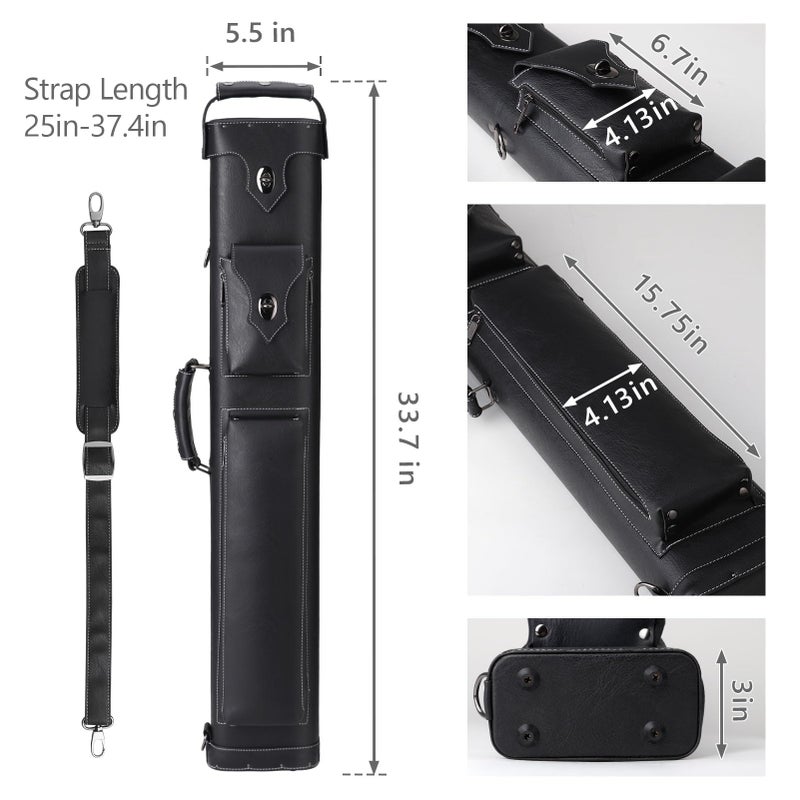 elraxw Hard 3x5 Pool Cue Case, 8 Hole Pool Cue Stick Case Billiard Cue Case, Holds Up to 3 Butts and 5 Shafts, Topstitching Design - Image 5