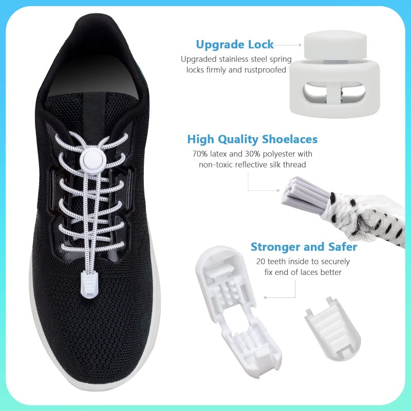 AIXMEET 5 Pairs No-Tie Shoe Laces for Adults & Kids - Elastic, Colorful (Black+White+Blue+Pink+Green) - Image 3