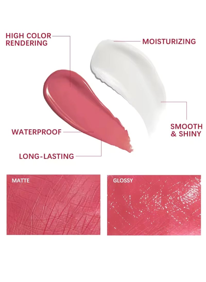 lakerain مجموعة لامع الشفاه المرطب 24 ساعة لمسة مطفية لامعة ناعمة ولامعة عالية تلوين مقاومة للماء تدوم طويلاً لون الشفاه مجموعة لامع الشفاه لون الشفاه ومجموعة لامع الشفاه الكلاسيكية الوردية 06 - Image 3