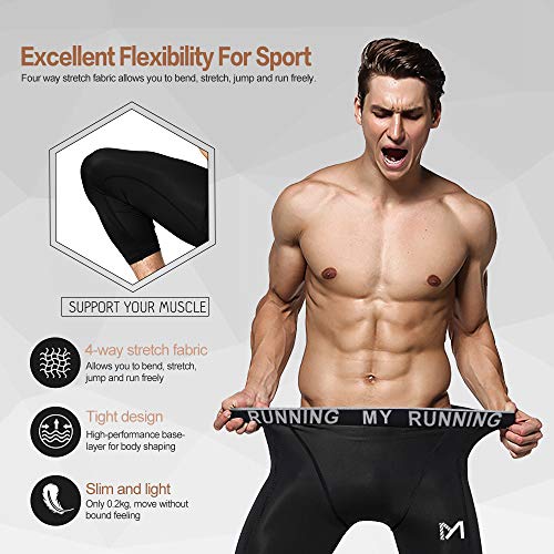 MEETYOO Men's 3/4 Compression Pants Leggings Tights, Cool Dry Sport Workout Base Layer Running Cycling (3 Pack-c, Small) - Image 4