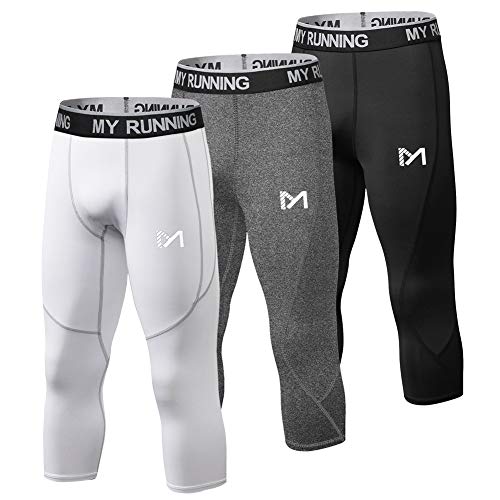 MEETYOO Men's 3/4 Compression Pants Leggings Tights, Cool Dry Sport Workout Base Layer Running Cycling (3 Pack-c, Small) - Image 5