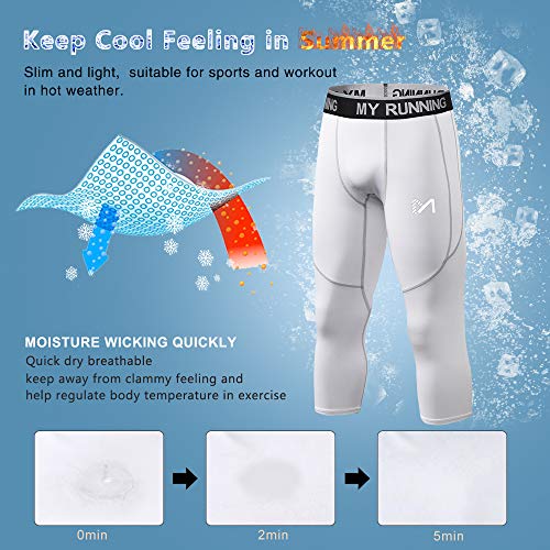 MEETYOO Men's 3/4 Compression Pants Leggings Tights, Cool Dry Sport Workout Base Layer Running Cycling (3 Pack-c, Small) - Image 2