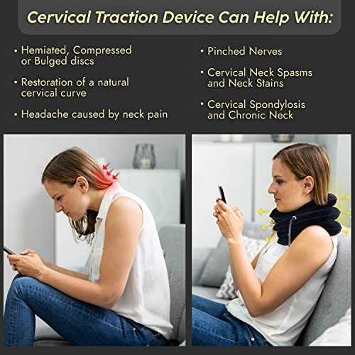iBYWM Cervical Neck Traction Device Posture Corrector for Women and Men Inflatable Neck Stretcher Brace for Decompression Adjustable Upper Back Brace Elastic Support Carbon Black - Image 3